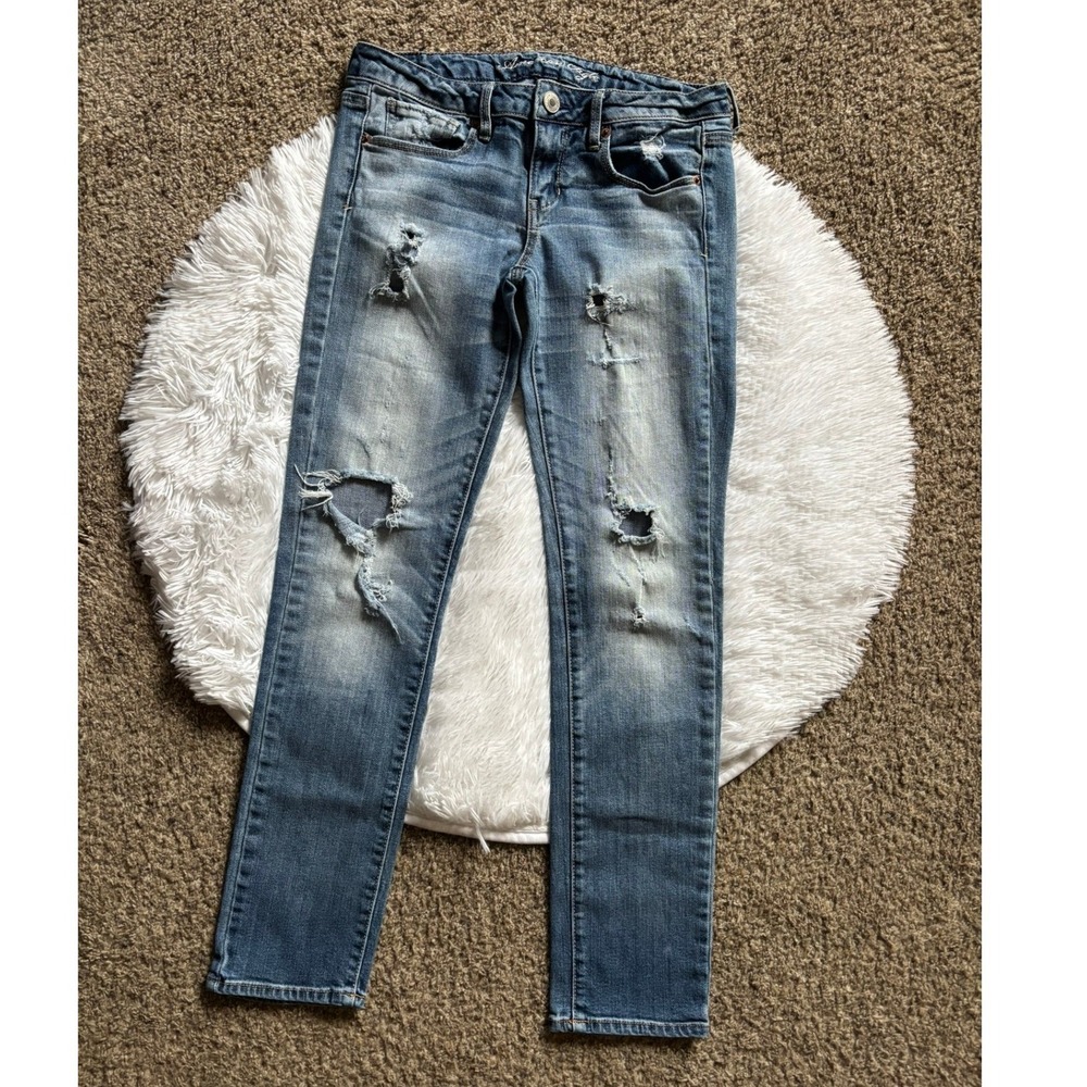 American Eagle Outfitters Skinny Jeans Stretch Distressed Denim Womens Size 8